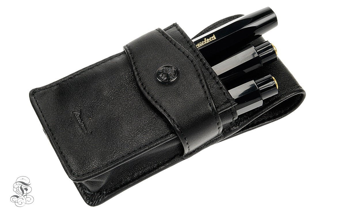 Kaweco penpouch black leather 3 Sport pens with flap - Fontoplumo