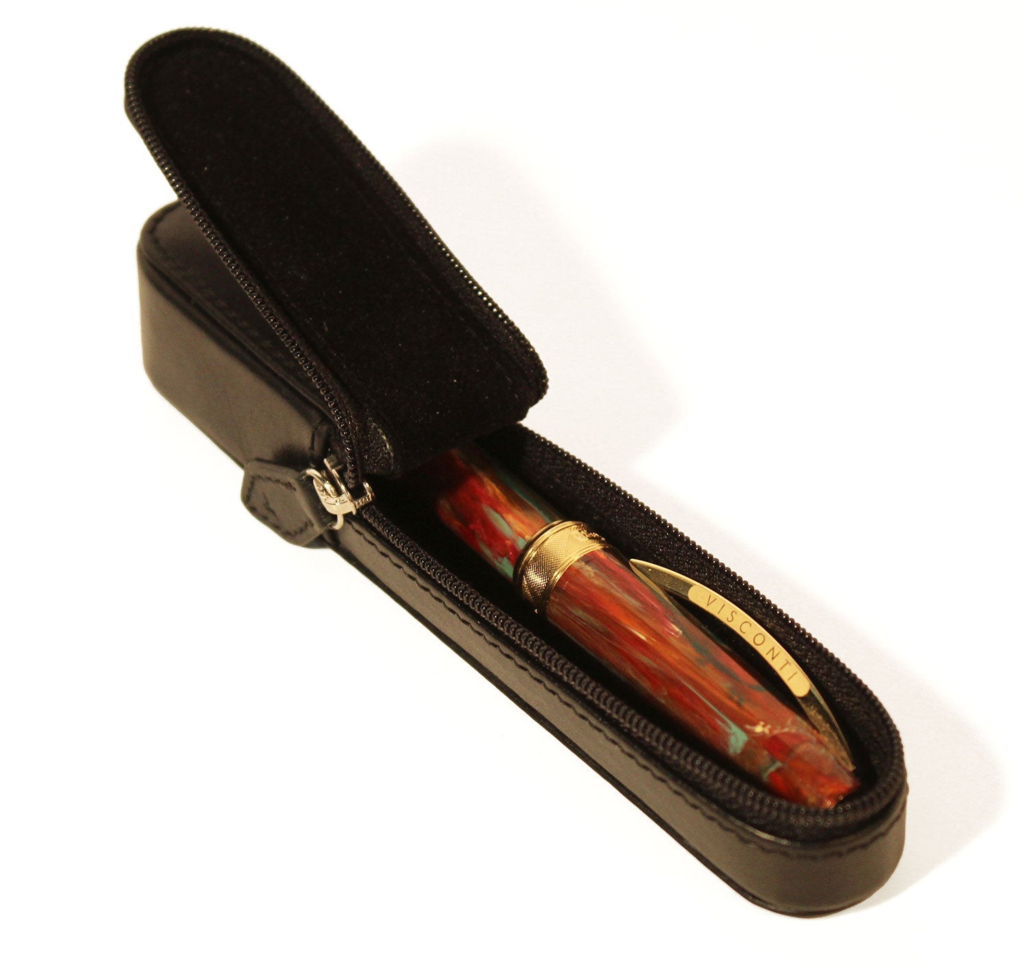 Visconti pen case for 1 pen, black leather - Fontoplumo
